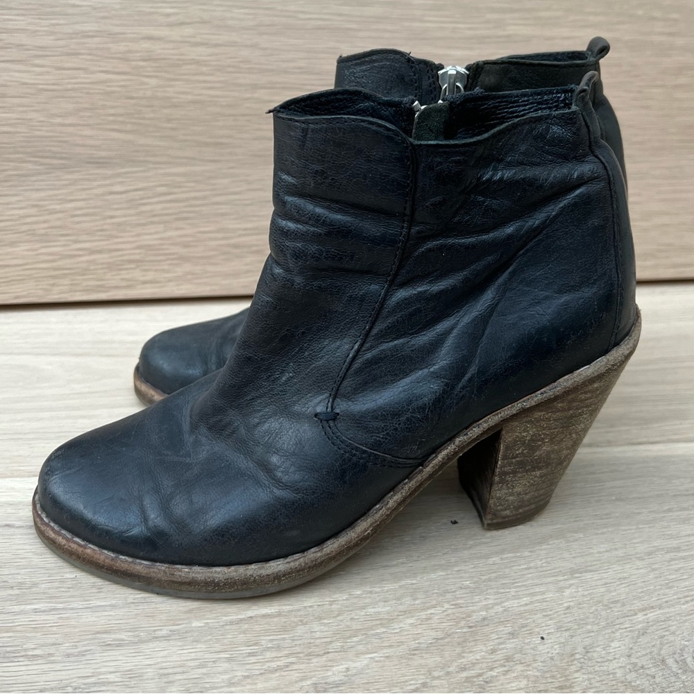 AllSaints Leather Ankle Booties with Wood Heel (SIZE 38)